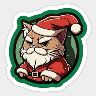 Grumpy Looking Santa Cat Sticker